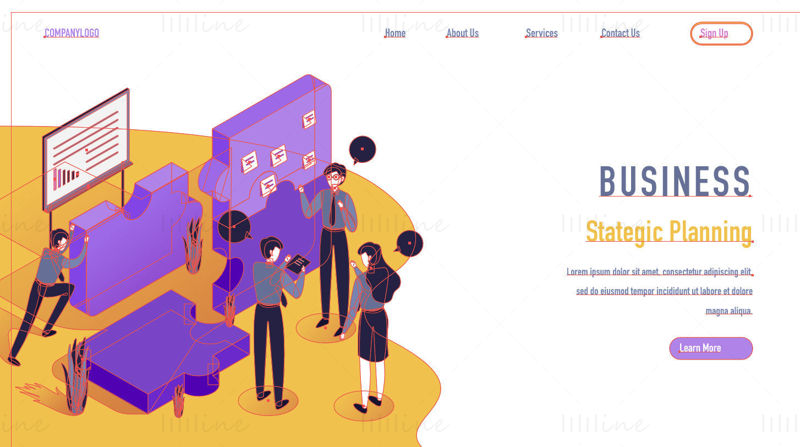 Business strategic planning landing page isometric vector