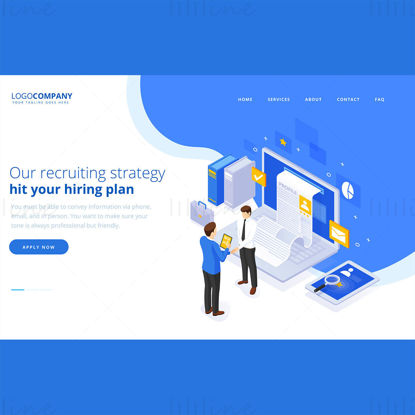 Estrategia de reclutamiento plan de contratación plantilla web página de destino vector isométrico