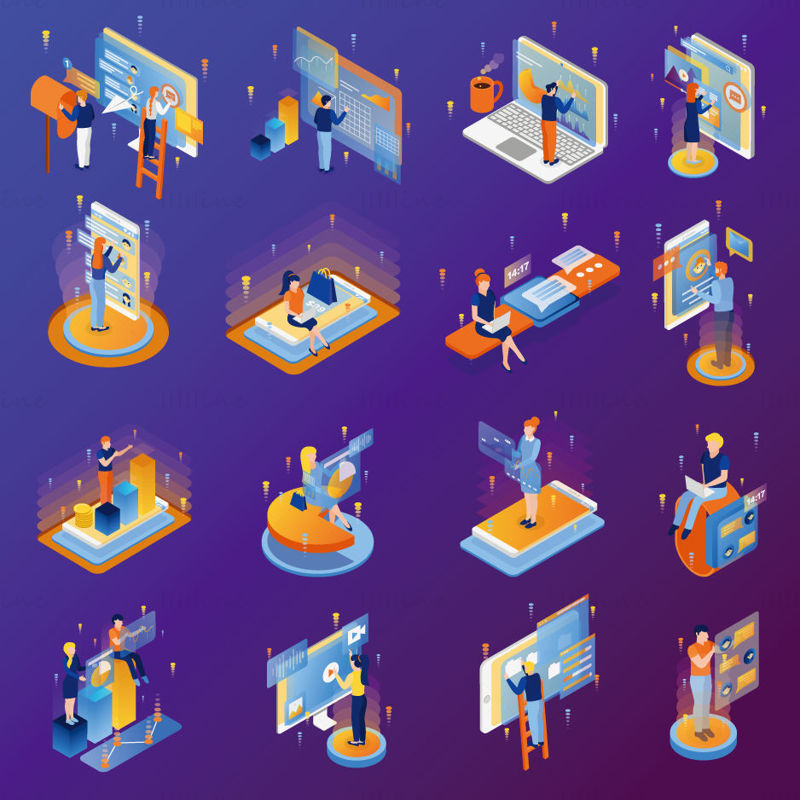 2.5 D vector illustration of High-tech network modern life scene