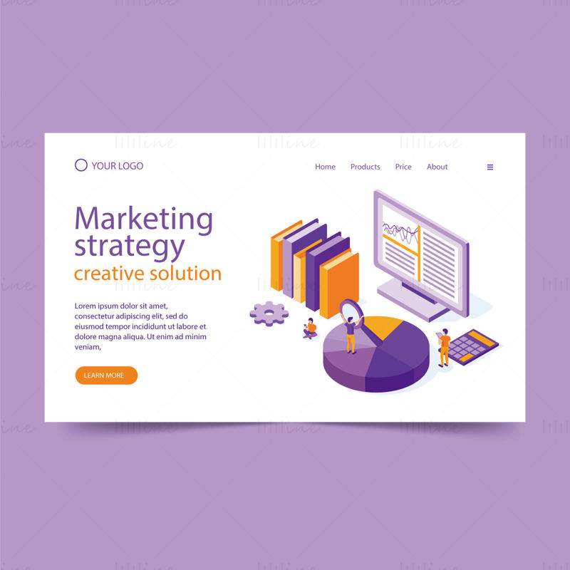 Marketing strategy creative solution website landing page vector