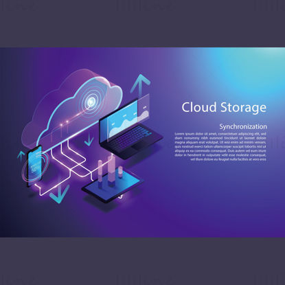 Cloud storage synchronization vector illustration