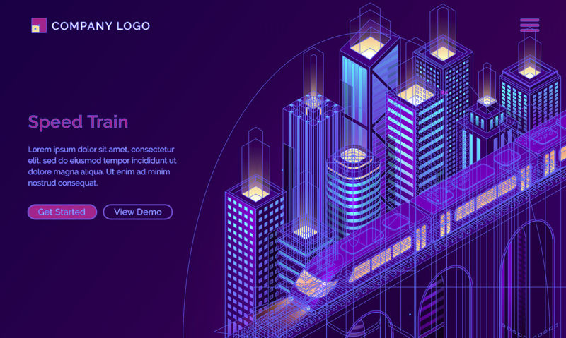 Tren de alta velocidad en la ilustración de vector de ciudad