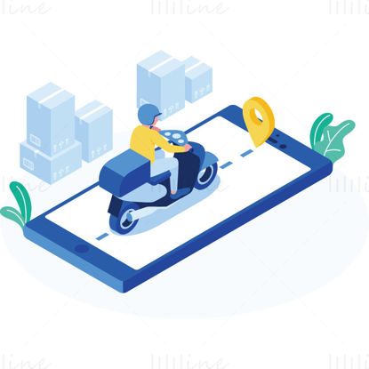 Courier delivering package by motorcycle vector illustration