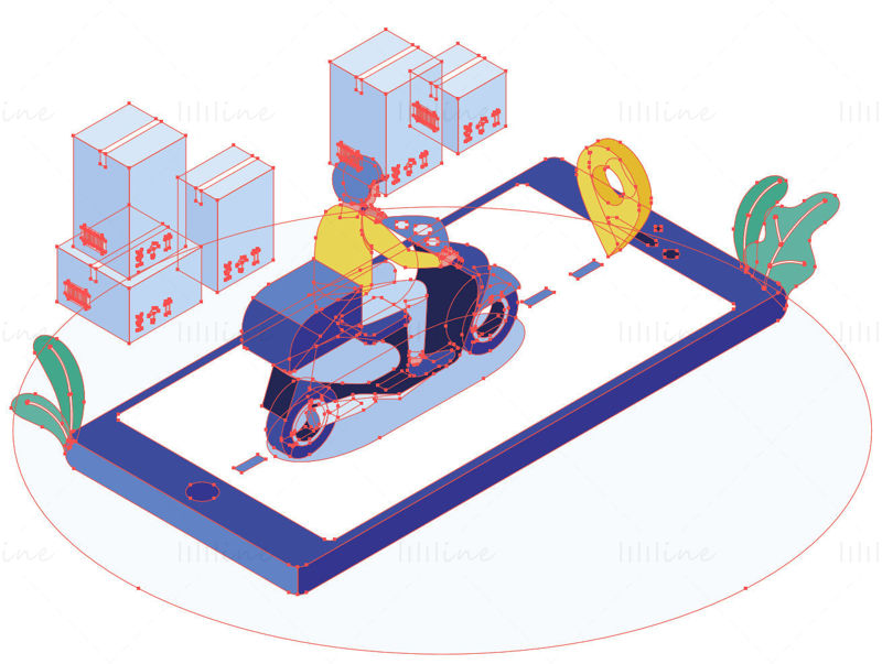 Kurir dostavlja paket z vektorsko ilustracijo motornega kolesa