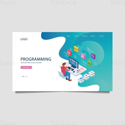 Programming technology company website landing page vector template