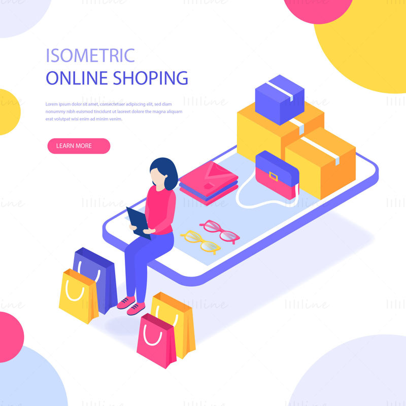 Online shopping isometric vector