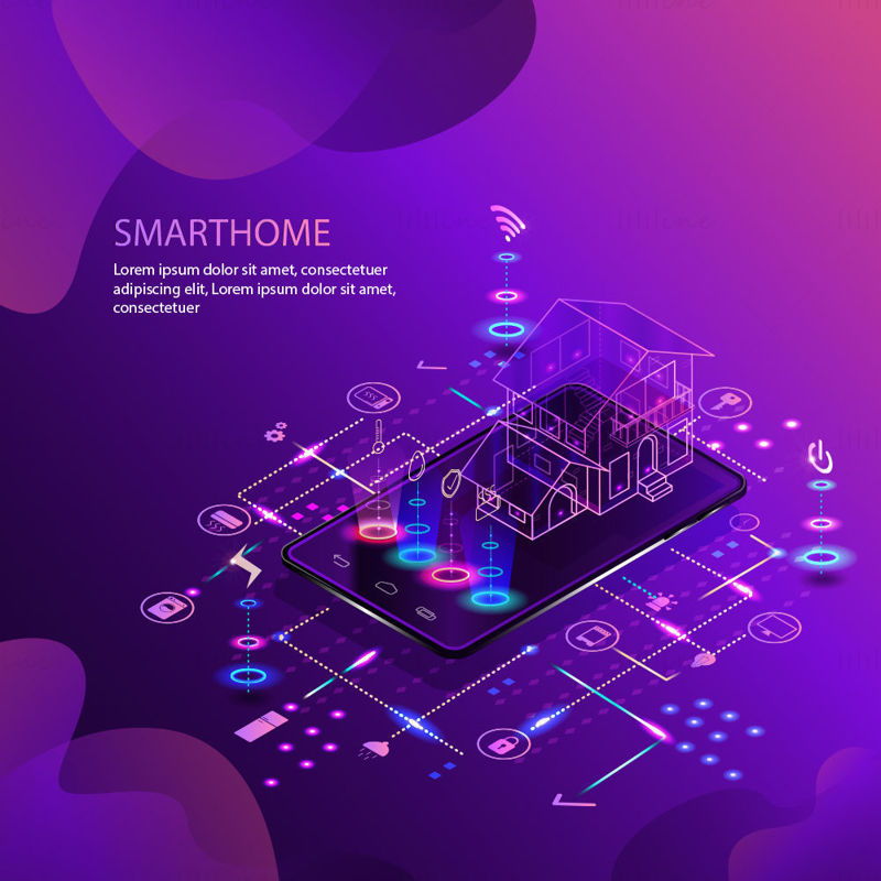 Ilustración de vector de oficina en casa inteligente