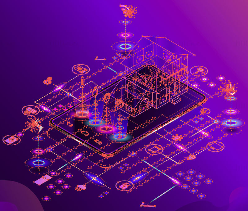 Ilustración de vector de oficina en casa inteligente