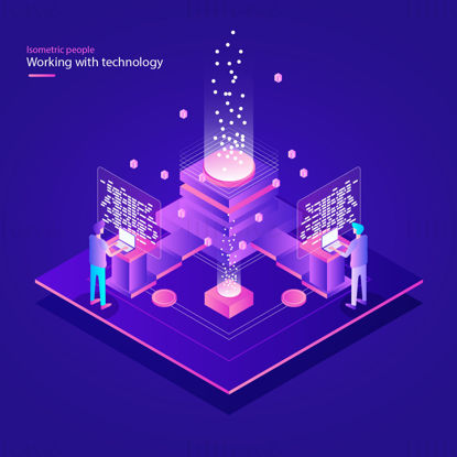 Working with technology isometric vector