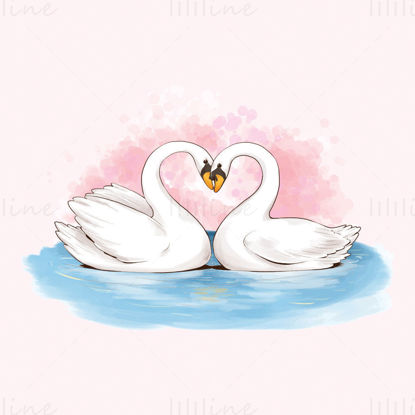 Cartoon swan fall in love, vector illustration