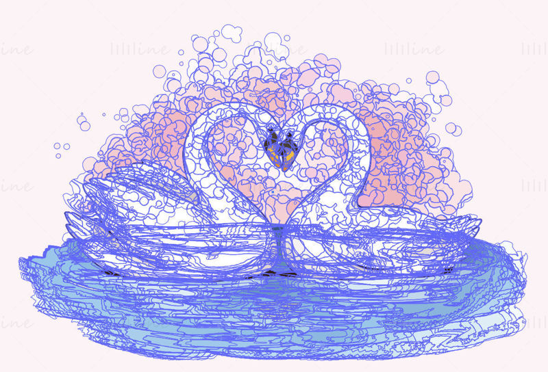 Cartoon swan fall in love, vector illustration