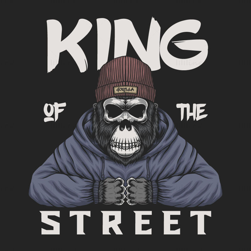 King of the street, skeleton orangutan vector illustration