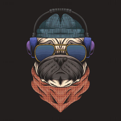 Dog with headphones and sunglasses, vector