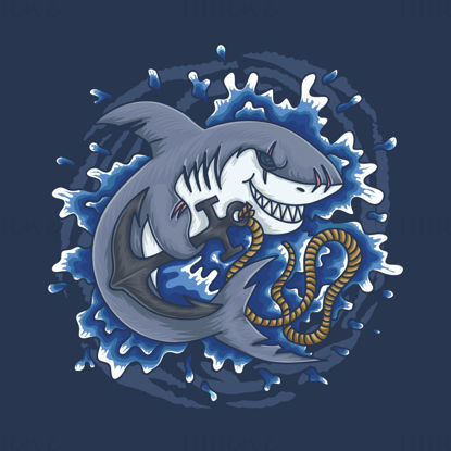 Vektorska ilustracija morskega psa brazgotine drži sidro