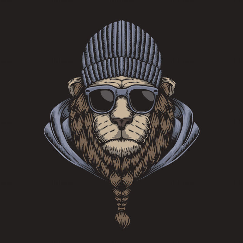 Lion man head with eyeglasses, vector illustration