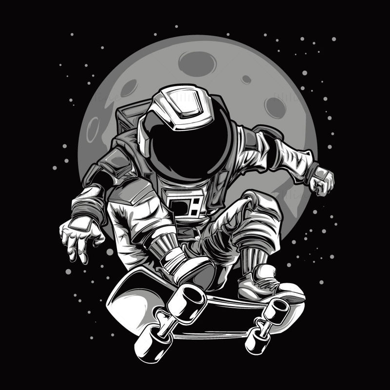 Astronaut on skateboard vector illustration