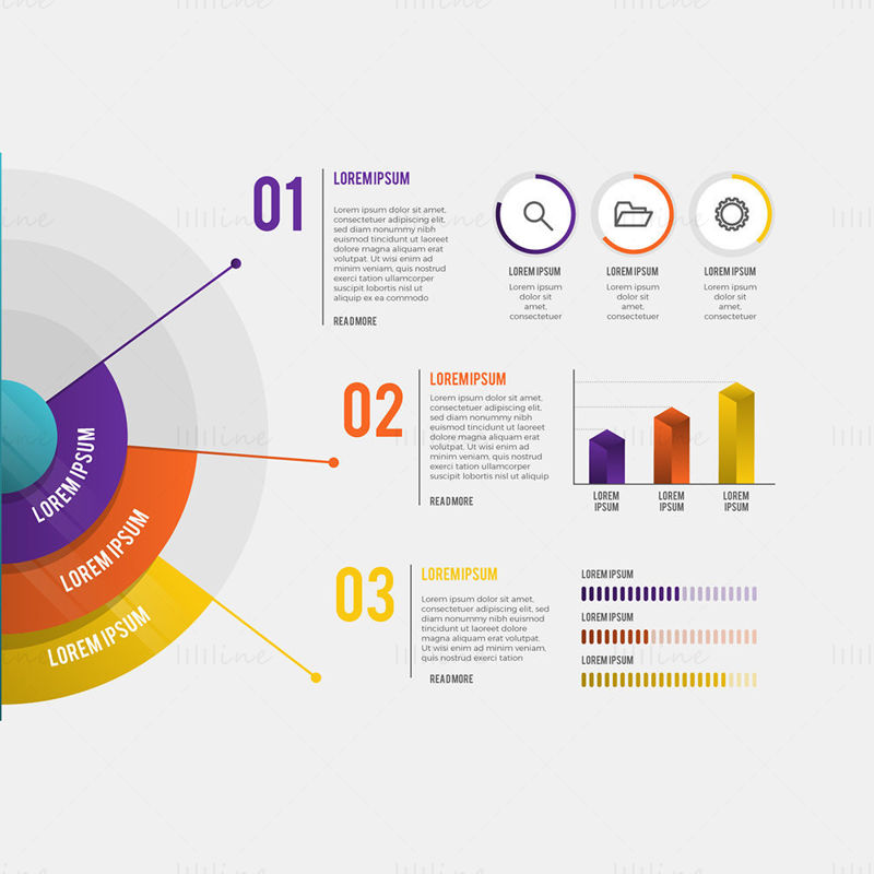 Stolpediagram, kakediagram, dataanalyse vektor infografikk