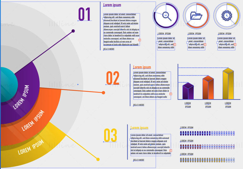 Oszlopdiagramok, kördiagramok, adatelemzés vektoros infographic