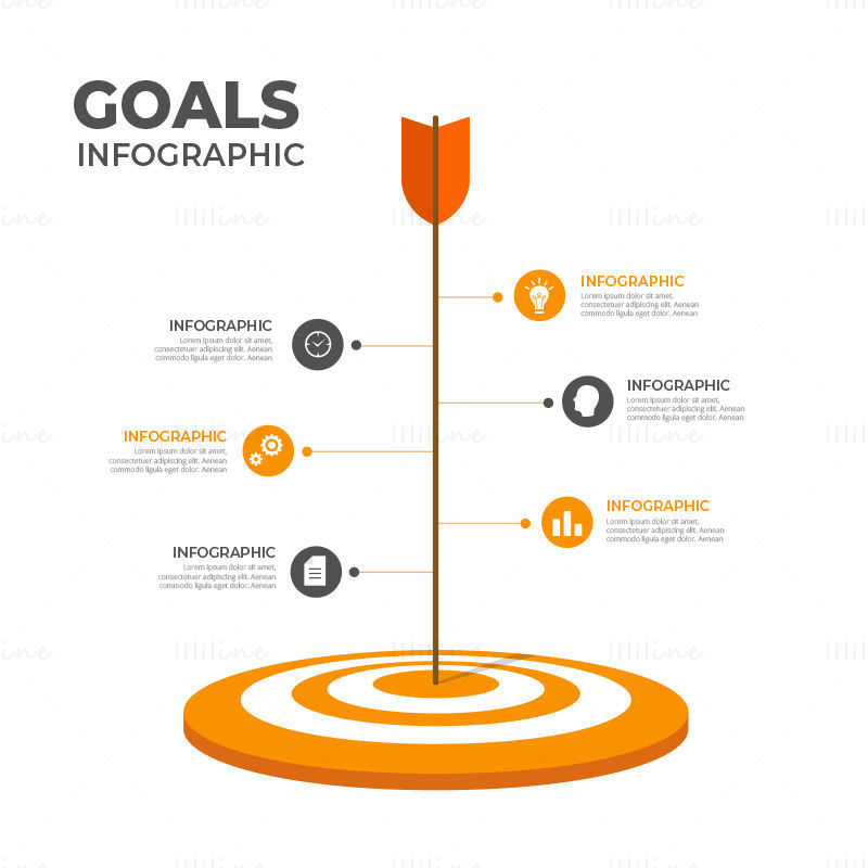 Infografska puščica ustvarjalnih ciljev in ciljni vektor