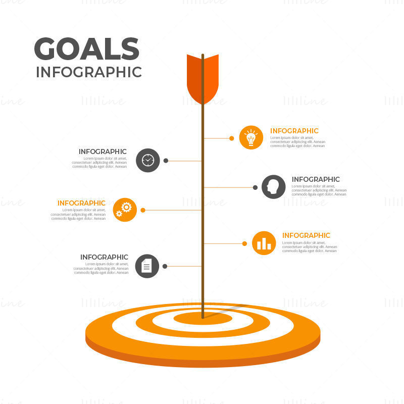 Objectifs créatifs flèche infographique et vecteur cible