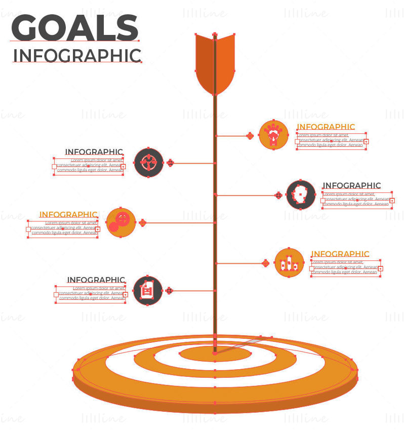 Objectifs créatifs flèche infographique et vecteur cible