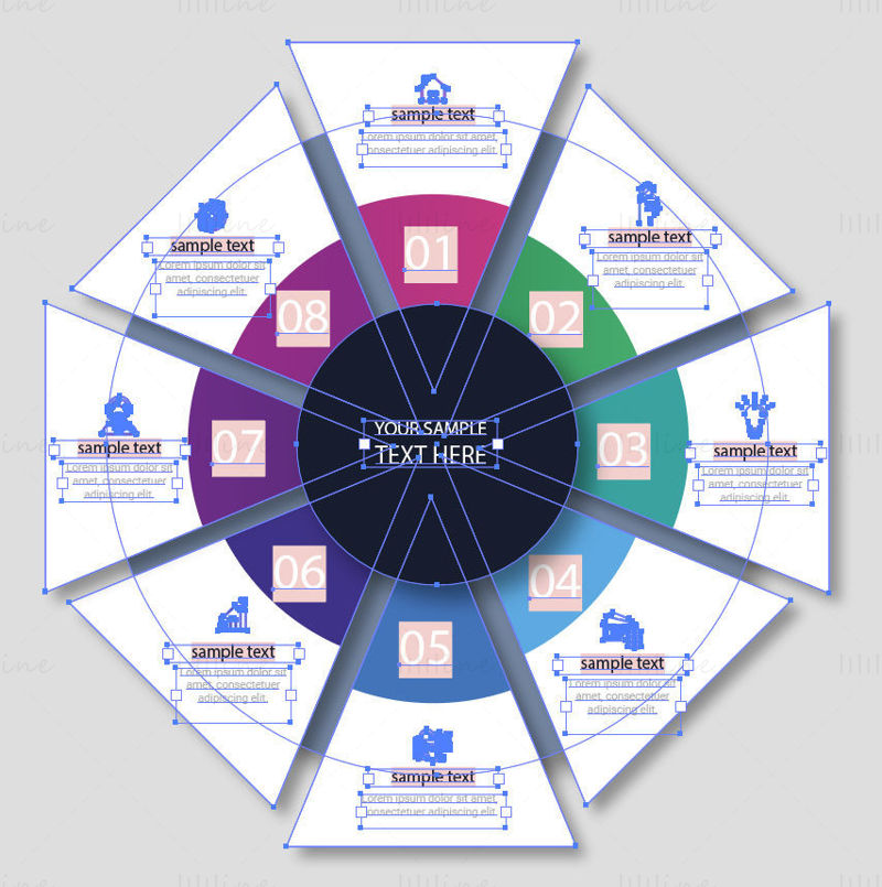 Radial triangle circle infographic vector