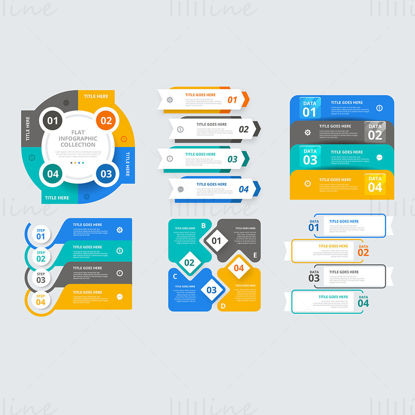Flat infographic collection vector, blue, yellow, gray