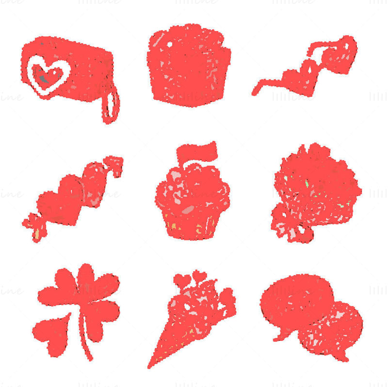 Ročno risane ikone vektorskih elementov za valentinovo