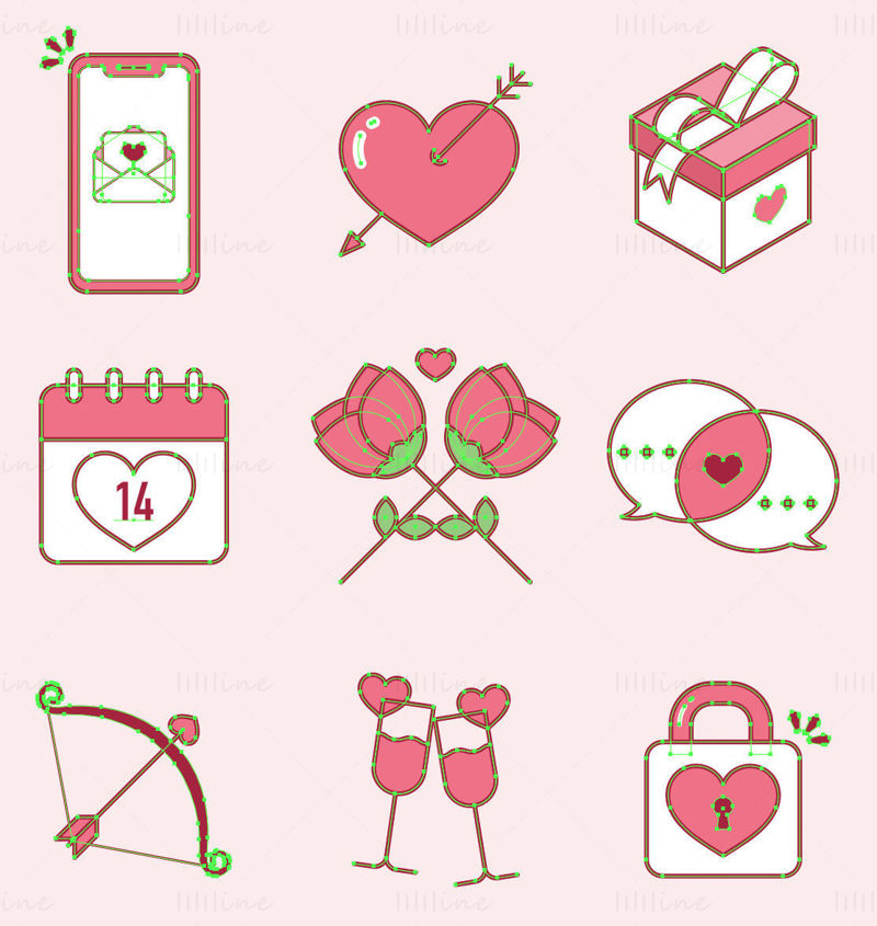 Векторни икони за Свети Валентин