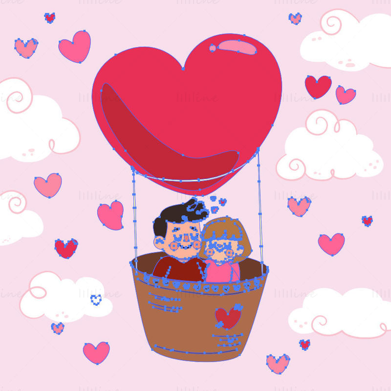 Valentine's day couple in heart balloons, vector illustration