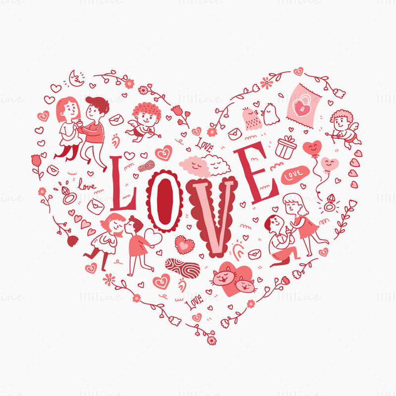Композиция от елементи за Свети Валентин във форма на сърце