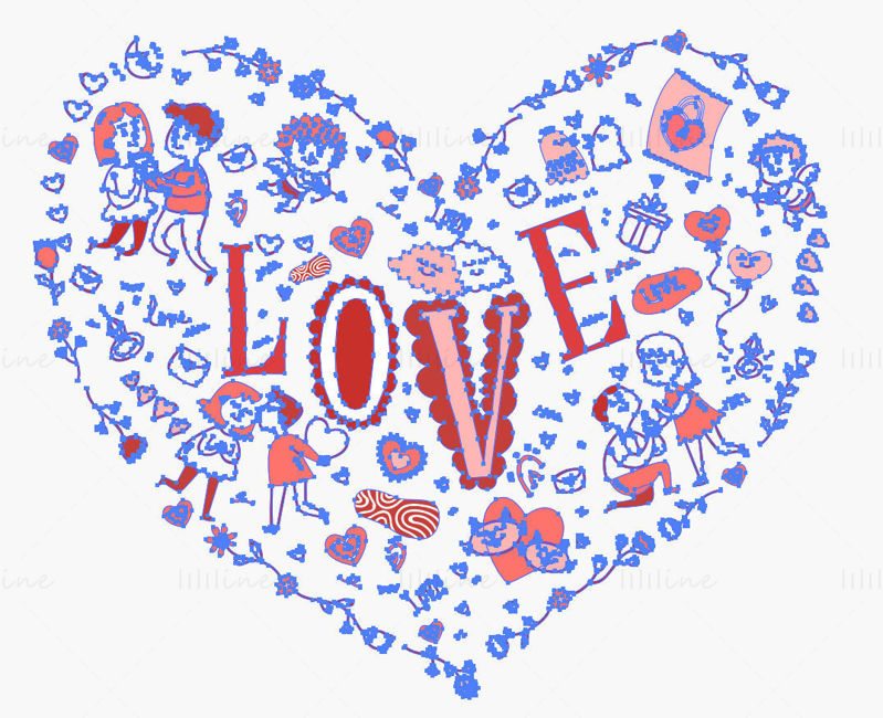 Compoziție de elemente de Ziua Îndrăgostiților în formă de inimă