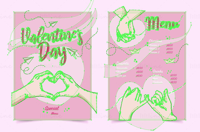Вектор на розово любовно меню за Свети Валентин