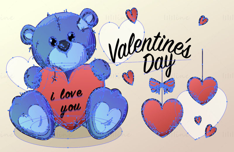 Valentin-nap vektor banner poszter kártya, vektoros rajzfilm medve tartja a megtört szívet