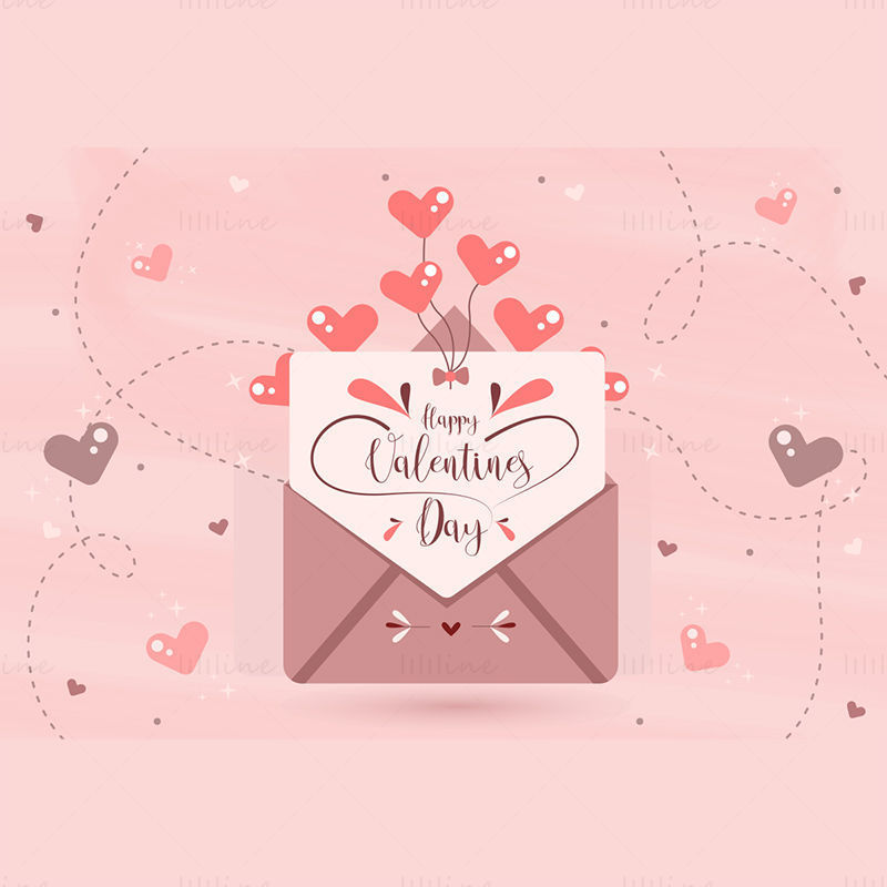 sevgililer günü kalp şekli balon aşk mektubu vektör