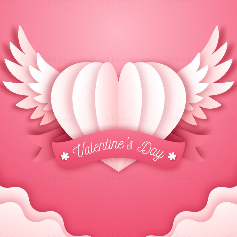 Valentine's Day vector heart shape wing element