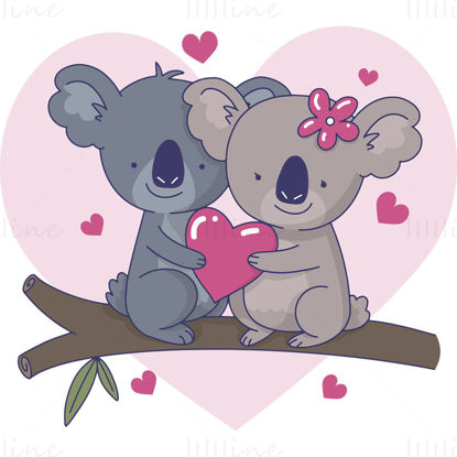 Vector del día de san valentín de la pareja de koalas