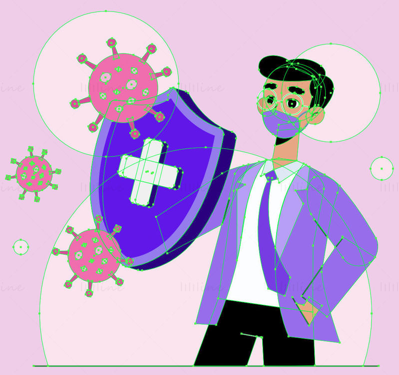 Bărbat care ține scut împotriva virusului, ilustrație vectorială