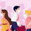 People crowd wearing masks cartoon vector