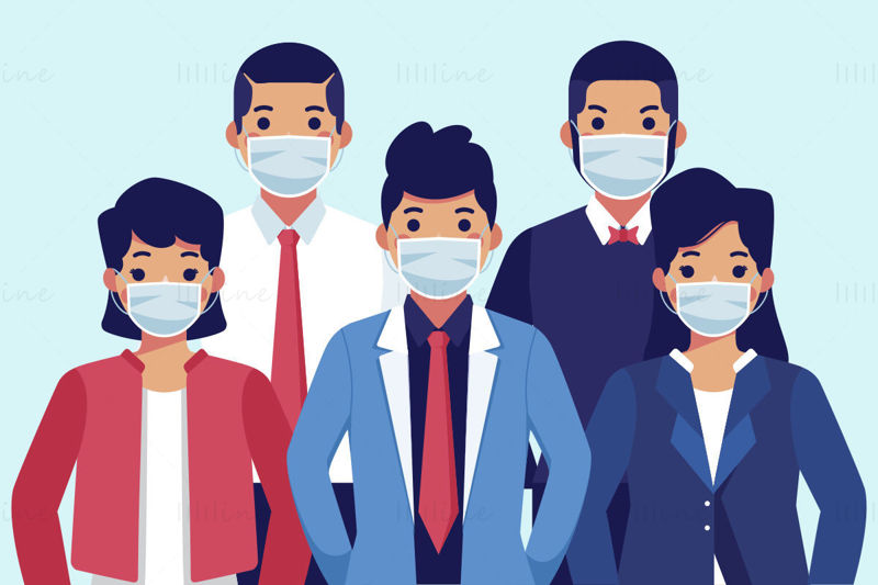 Ázsiai koronavírus-járvány megelőzésére maszkot viselő emberek vektor