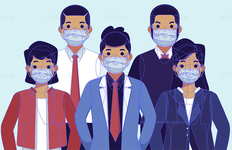 Ázsiai koronavírus-járvány megelőzésére maszkot viselő emberek vektor