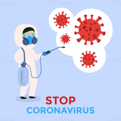 Tip de desene animate în costum de protecție ucide vectorul virusului