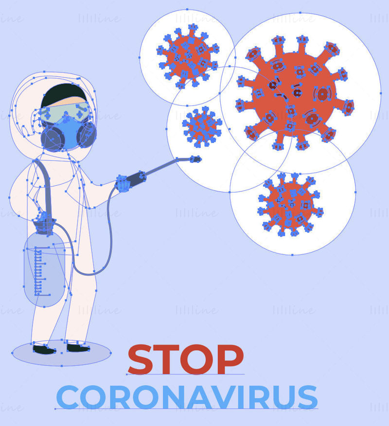 پسر کارتونی با لباس محافظ که بردار ویروس را می کشد