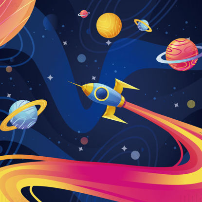 Cartoon spaceship rocket universe planet vector