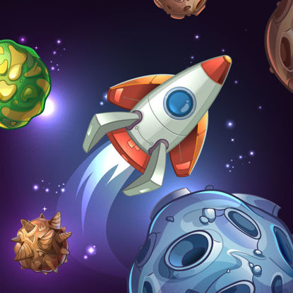 Cartoon universe rocket planets vector