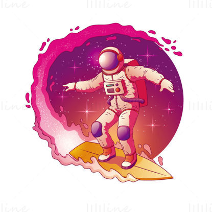Vector de surfing astronaut de desene animate