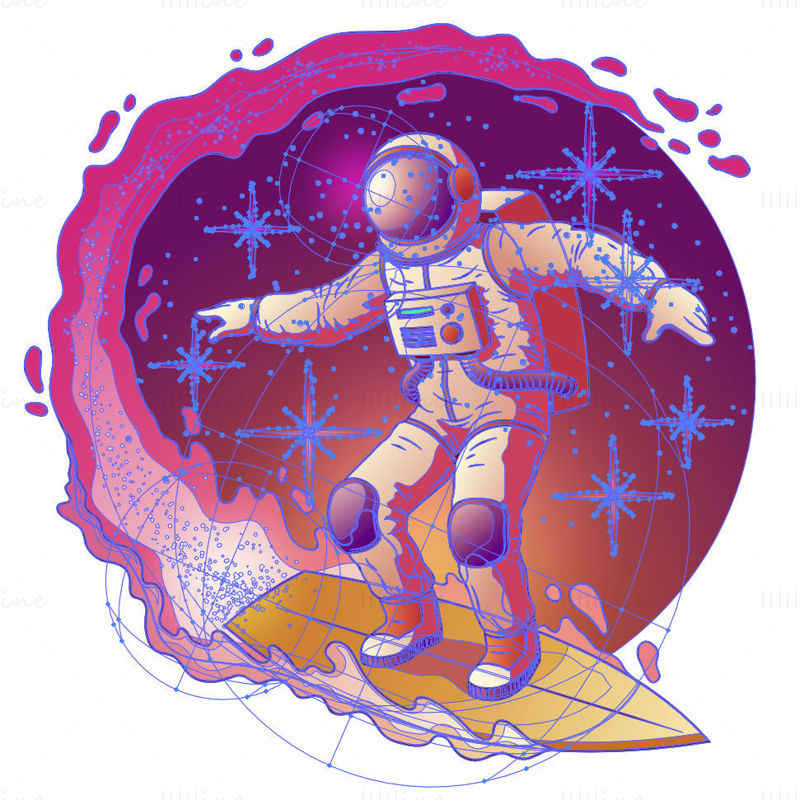 Cartoon astronaut surfing vector