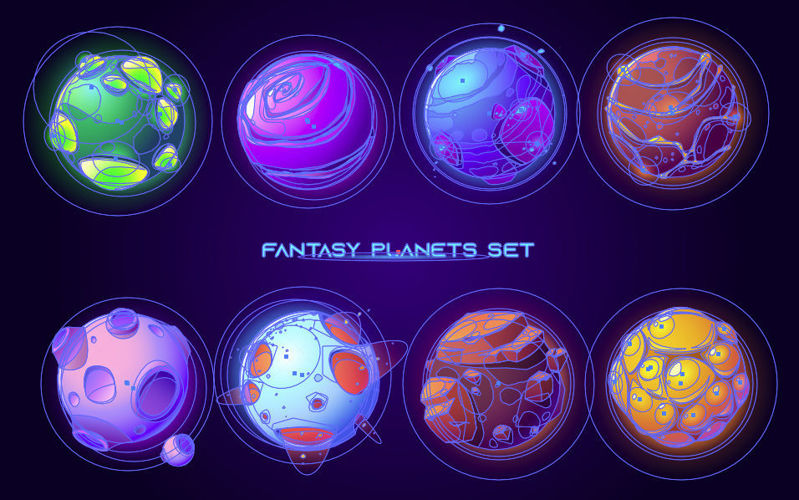 Fantasy unreal planets vector
