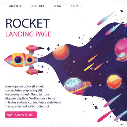 Rocket landing page vector, website template