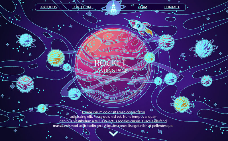 Banner șablon de site web pentru pagina de destinație vectorială de rachetă spațială